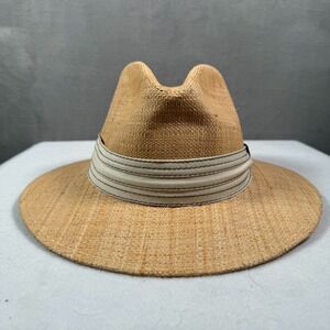 Callanan Panama Hat Fedora OS Tan Handwoven 100% Rafia Beige Band‎ Sun Shade